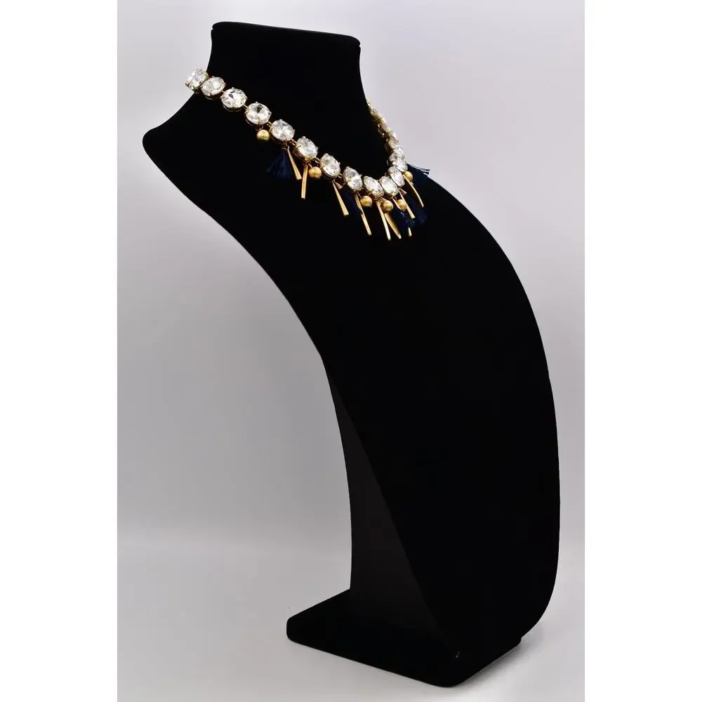 Ann Taylor Vintage Crystal Collar Necklace Dangle Navy Brushed Gold Chunky BinBL